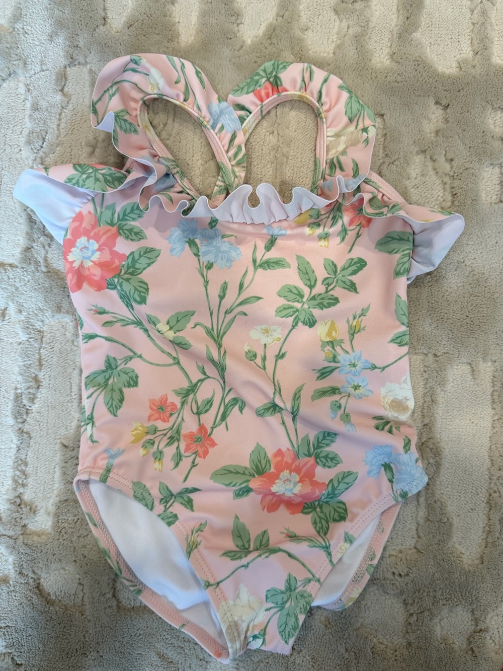Janie and Jack Pink Floral Ruffle Swimsuit